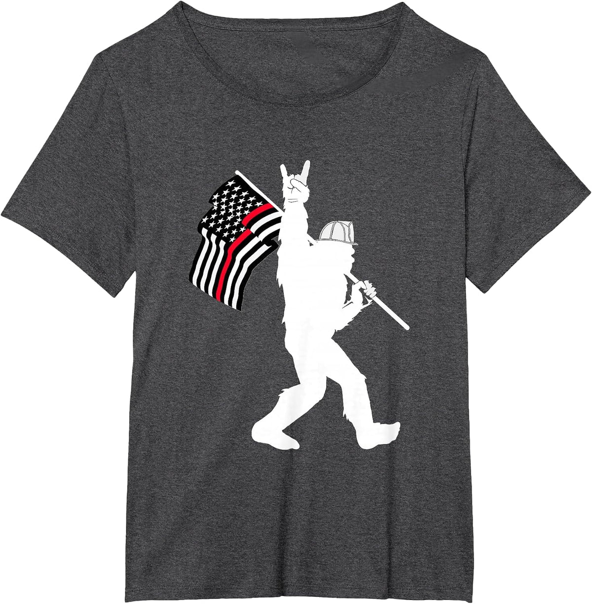 Bigfoot Firefighter Thin Red Line Flag for Dad and Mom T-Shirt - Dark Heather Grey