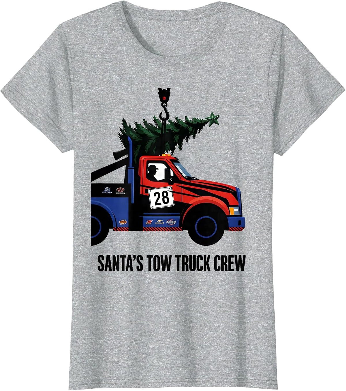 Santa's Tow Truck Crew Racing Livery Christmas Truck Kids T-Shirt - Heather Grey