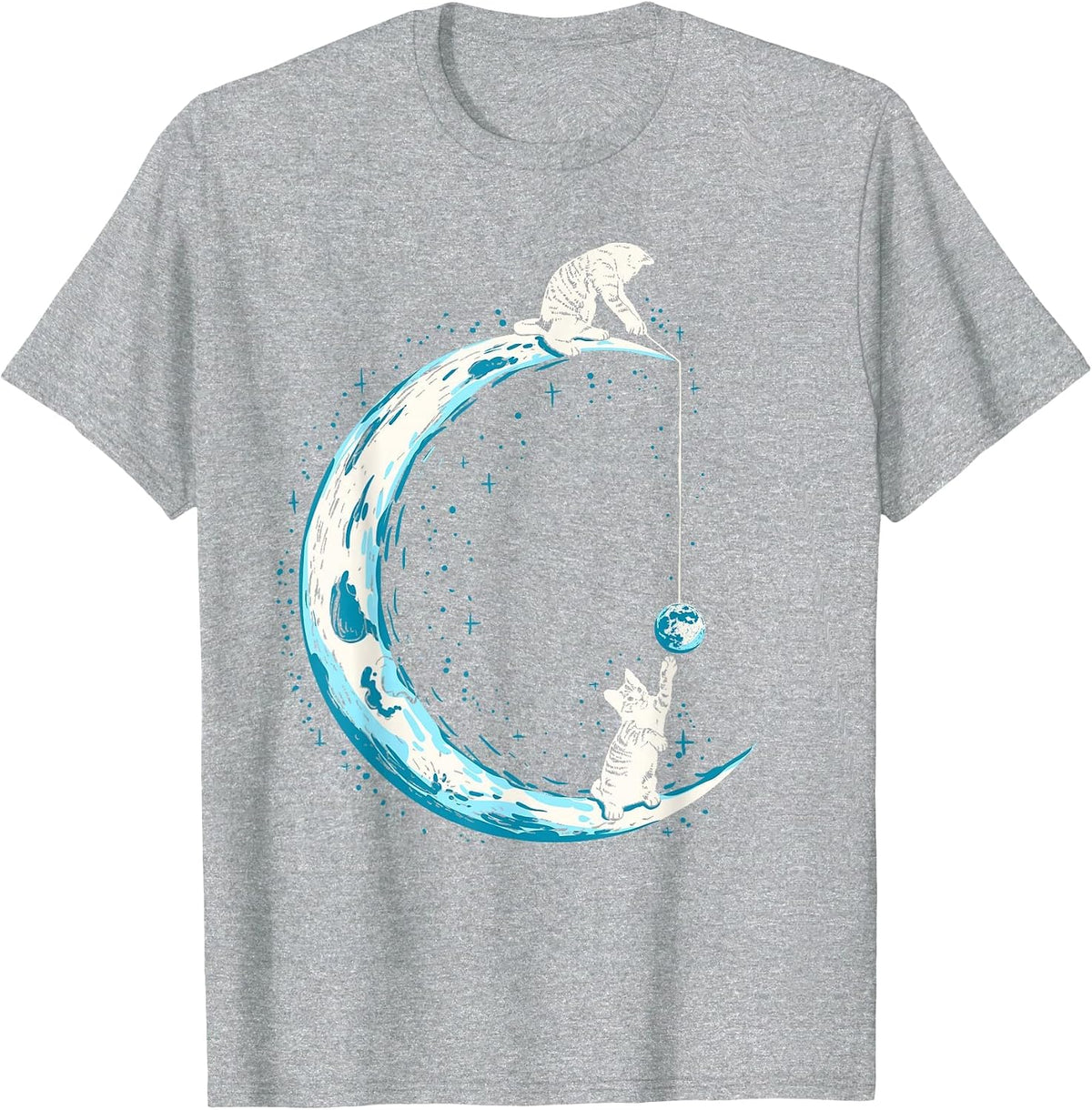 Cats Playing in Space Word Moon Kitten Cat Lover T-Shirt - Heather Grey