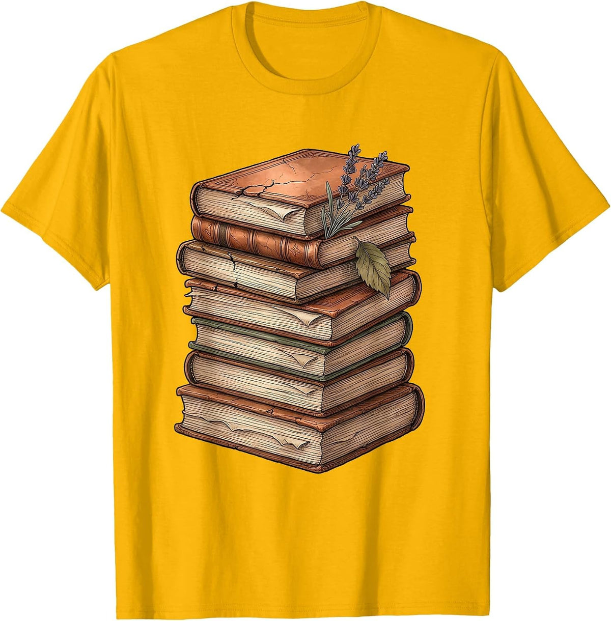 Spanish Teacher Worn Dictionary Stack Illustration T-Shirt - Golden Yellow