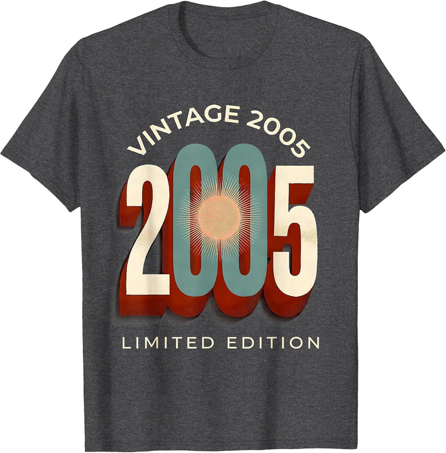 Men's Vintage 2005 Limited Edition 20th Birthday 20 Year Old Gifts T-Shirt - Dark Heather Grey