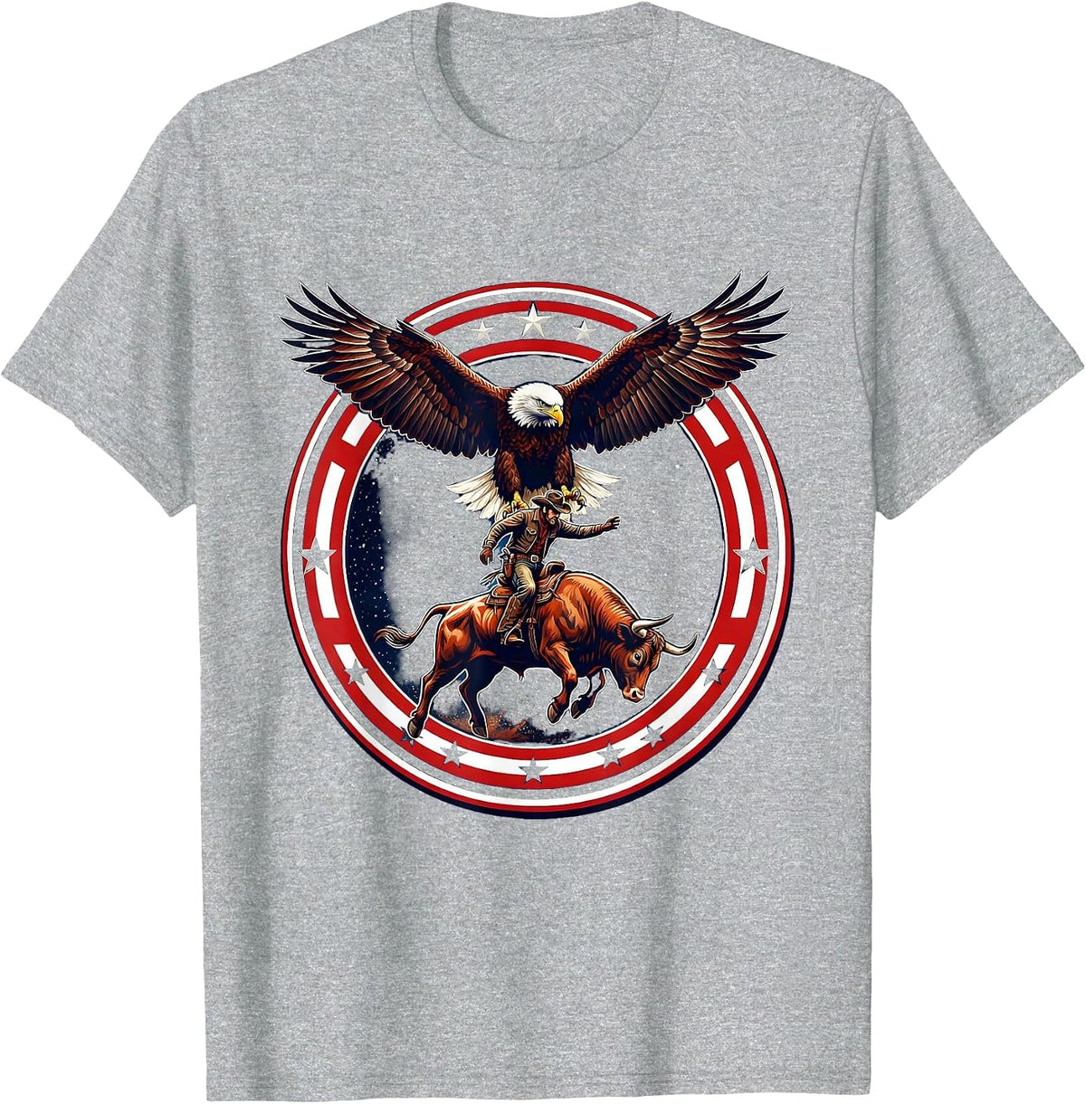 Men's Rodeo Cowboy Riding Bucking Bull Graphic T-Shirt - Heather Grey