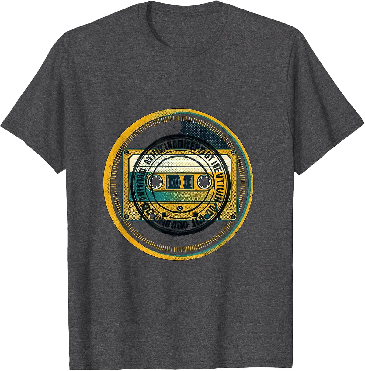 Men's Sealed Cassette Tape Badge Old School Hip-Hop Nostalgia T-Shirt - Dark Heather Grey