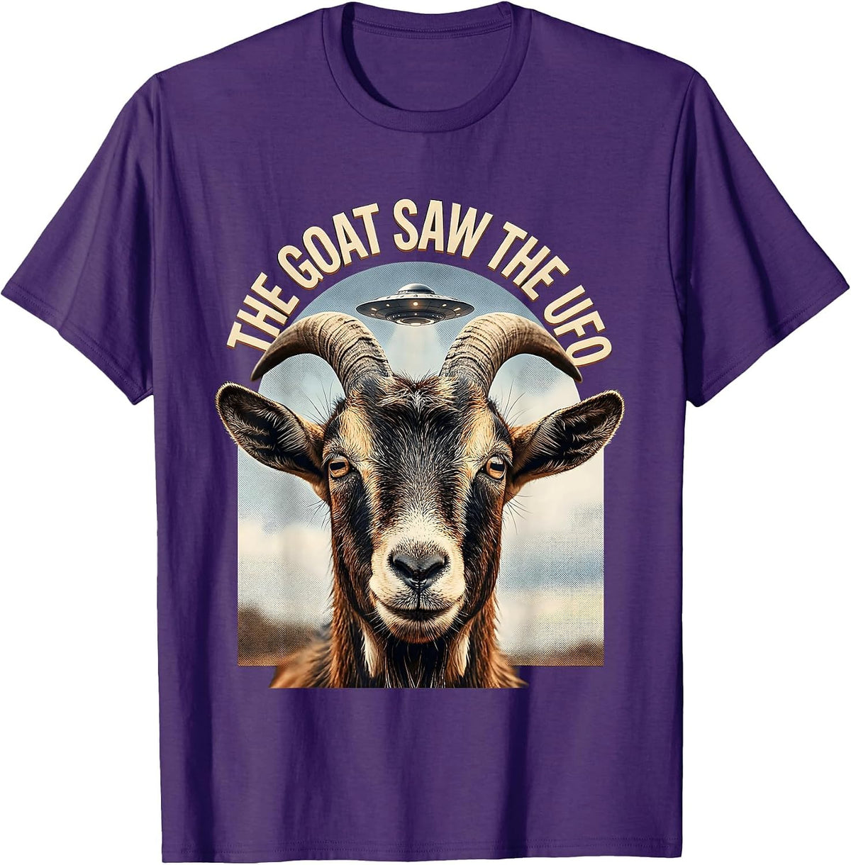 Men's The Goat Saw The UFO Funny Goat Lover Alien Humor Novelty T-Shirt - Purple