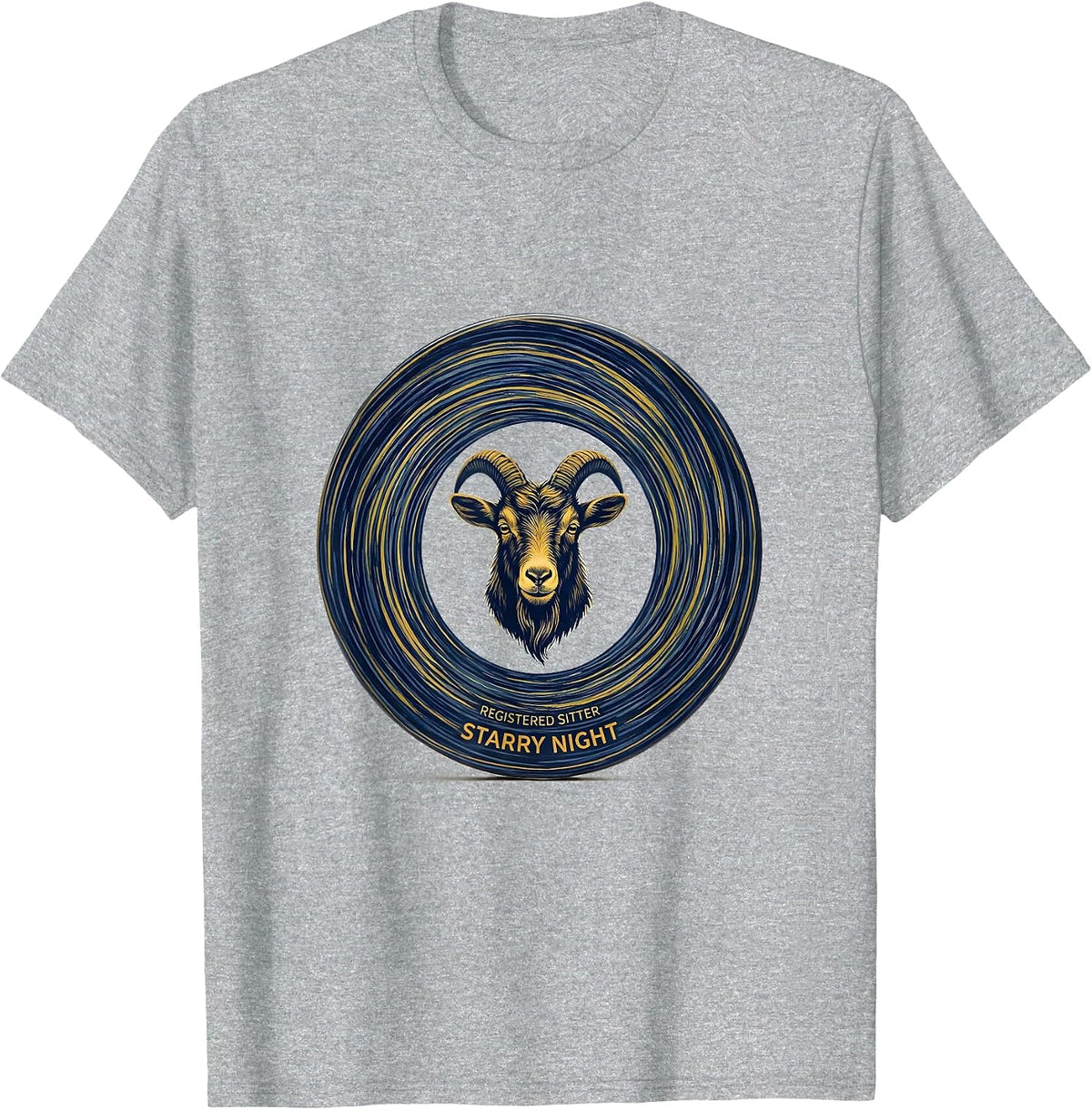 Men's Registered Sitter Starry Night Minimalist Goat Animal Lover T-Shirt - Heather Grey
