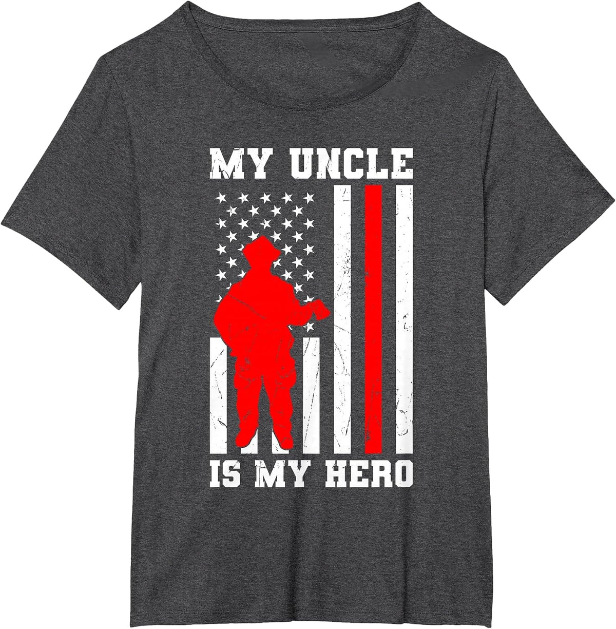 My Uncle is My Hero Firefighter Thin Red Line Flag T-Shirt - Dark Heather Grey