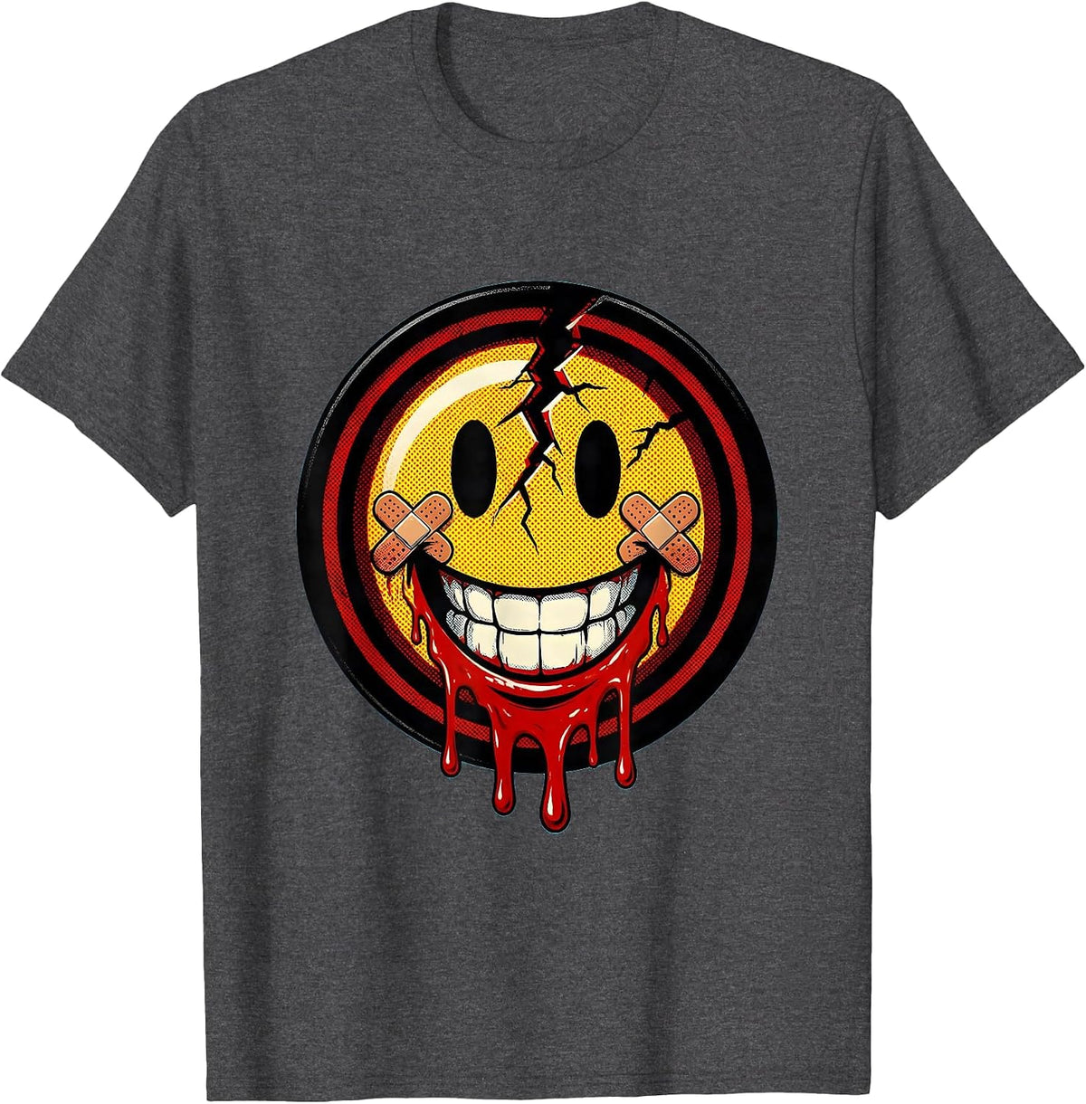 I'm Fine Bloody Smiling Face Graphic T-Shirt - Dark Heather Grey