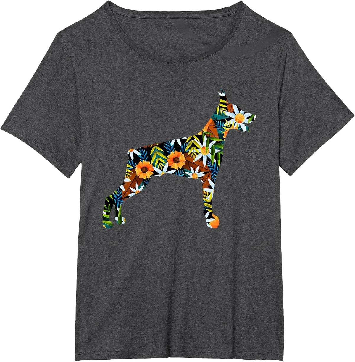 Funny Doberman Art for Men Women Floral Doberman Pinscher T-Shirt - Dark Heather Grey