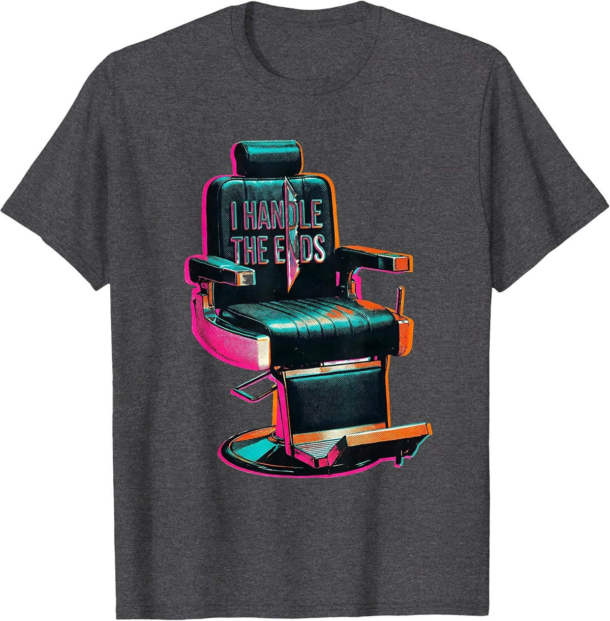 Men's I Handle The Ends Risograph Hairdresser Humor Gift T-Shirt - Dark Heather Grey