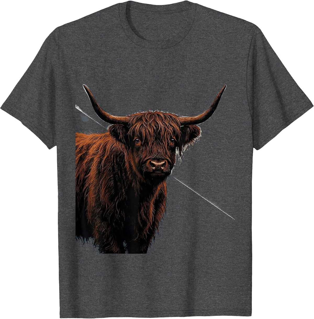 Highland Cow Cute Scottish Humor Flat Graphic T-Shirt - Dark Heather Grey