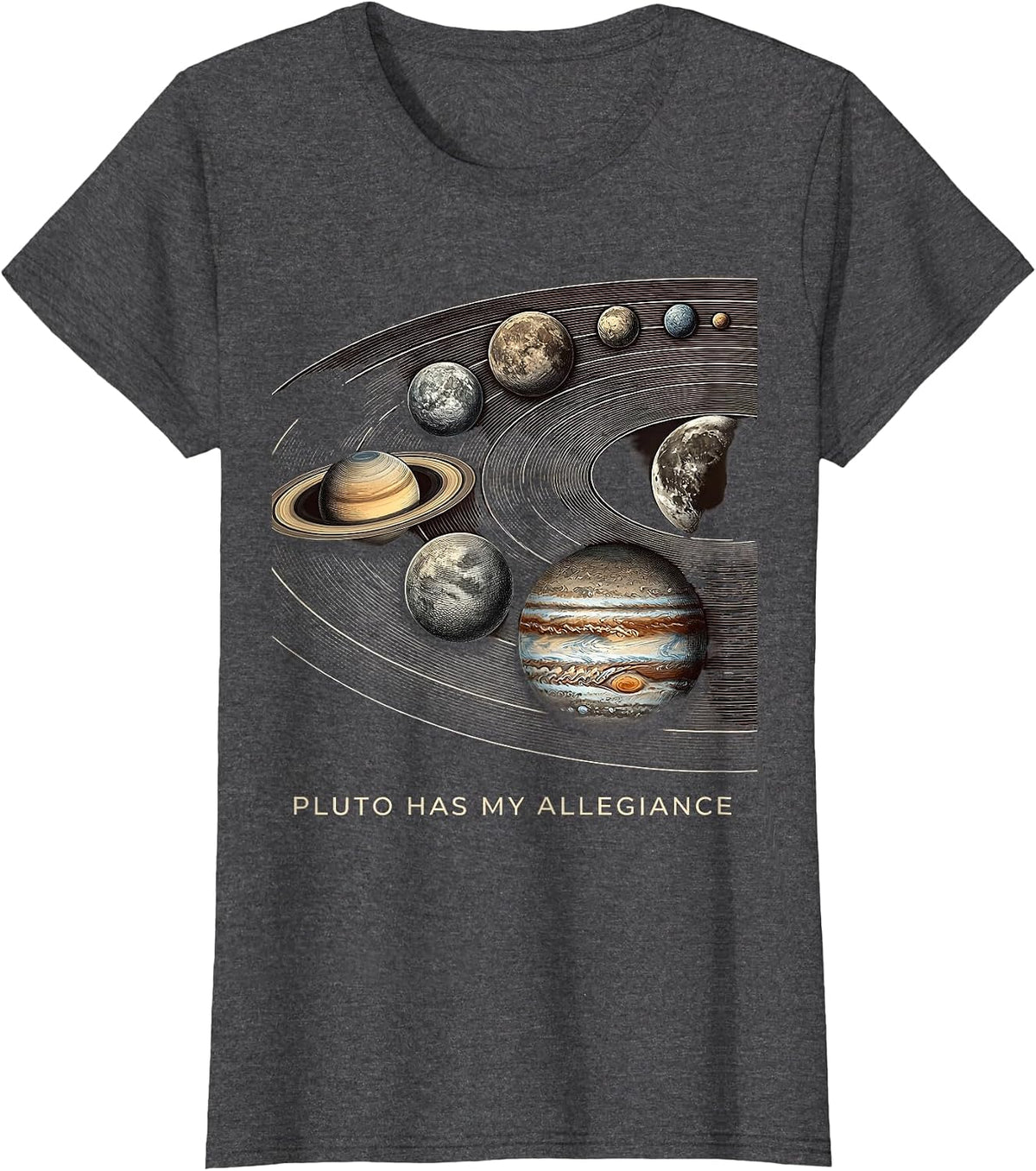 Women's Pluto Has My Allegiance Funny Solar System Space Humor T-Shirt - Dark Heather Grey