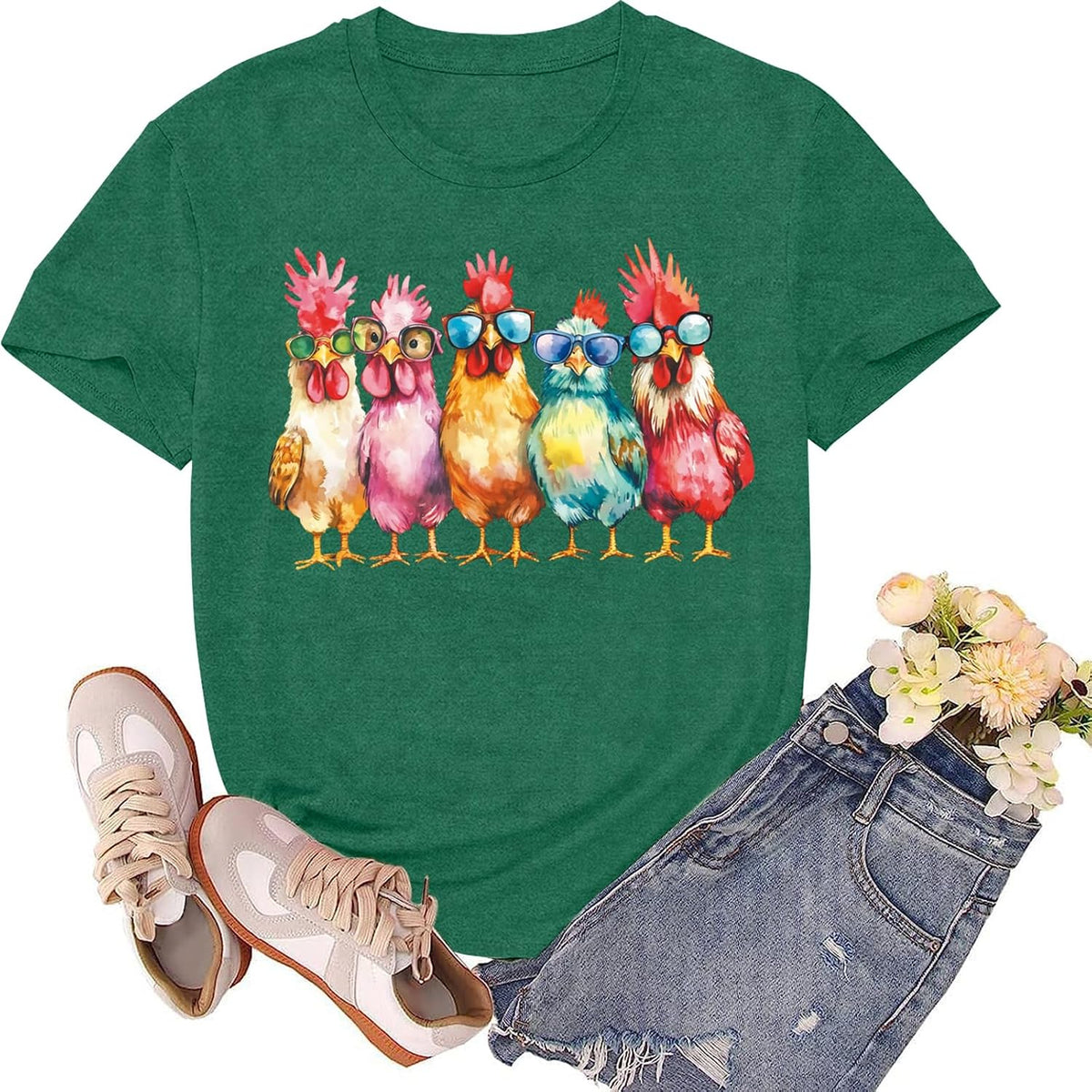 Chicken Shirt for Women Chicken Mom Tshirt Country Life Shirts Farm Girl Tee Tops - Green