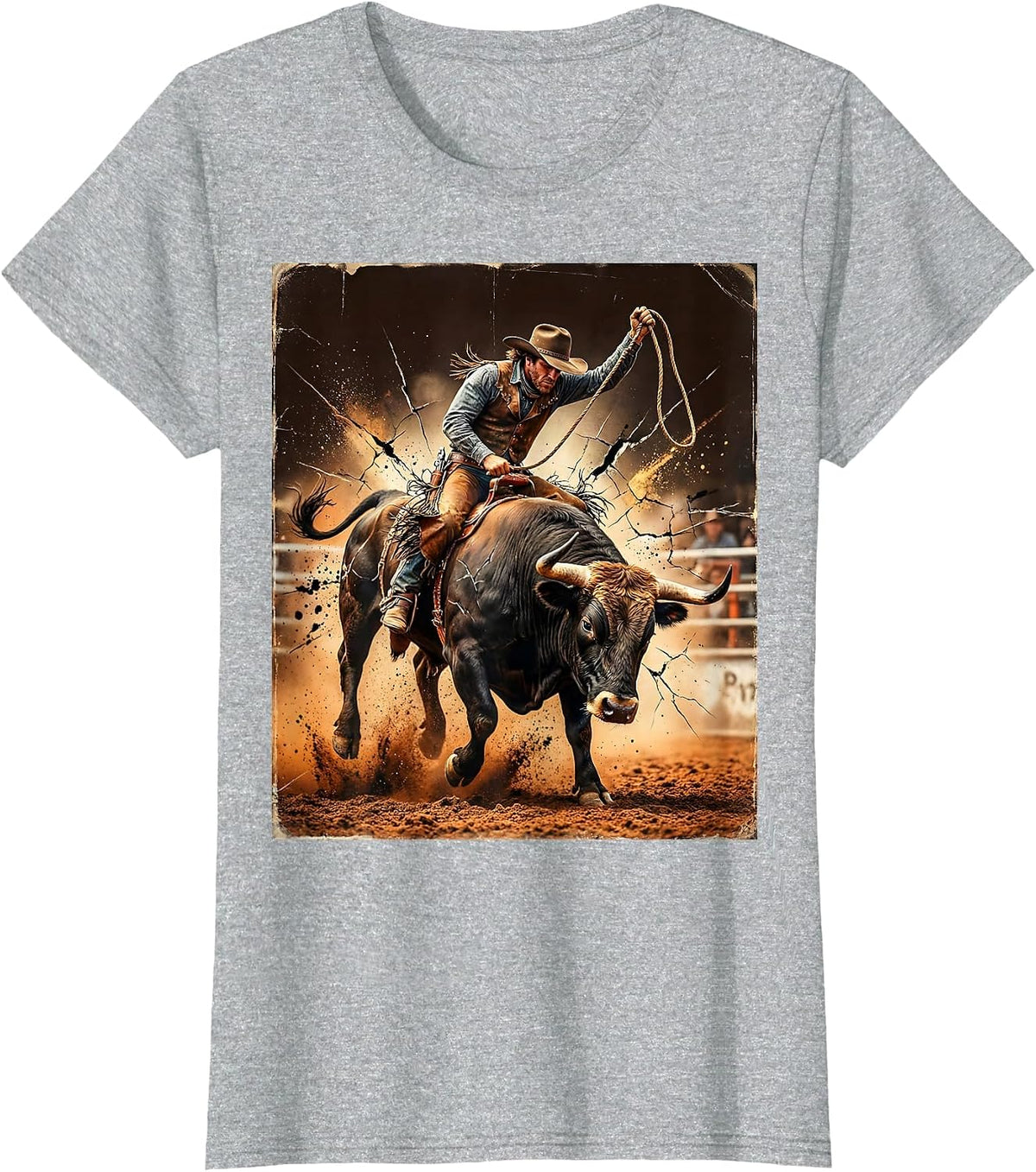 Cowboy Mechanical Bull Rodeo Graphic Tee for Boys T-Shirt - Heather Grey