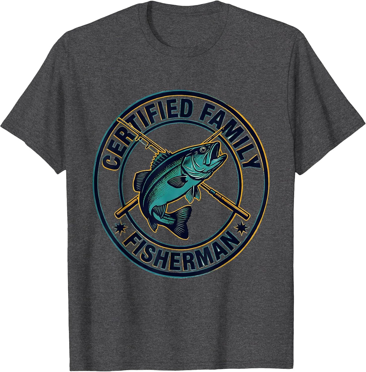 Certified Family Fisherman Funny Fishing Humor Gift T-Shirt - Dark Heather Grey