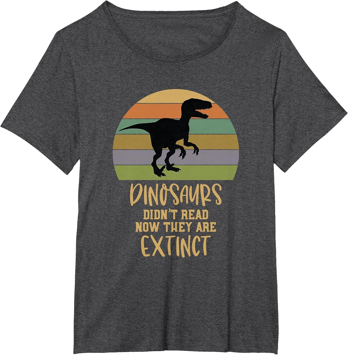 Dinosaurs Didnt Read Now They are Extinct Teacher T-Shirt - Dark Heather Grey