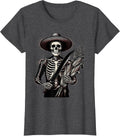 Women's Mexican Skeleton Farmer Machete Corn Graphic T-Shirt - Dark Heather Grey