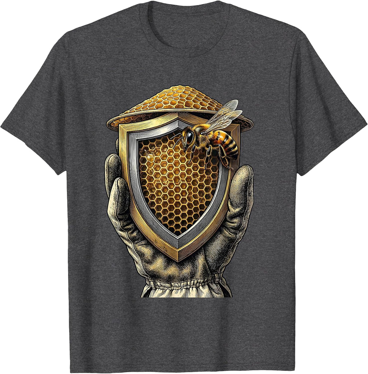 Men's Sealed Shield Beekeeper Honey Frame Emblem T-Shirt - Dark Heather Grey
