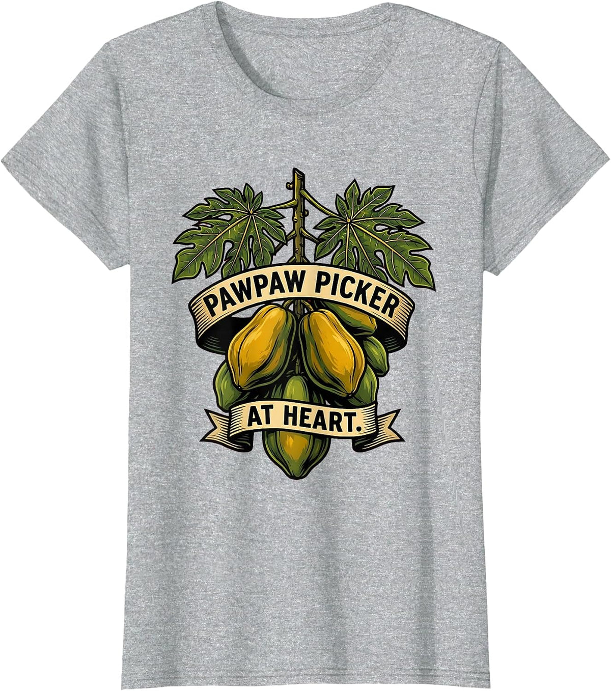 Pawpaw Picker at Heart Fruit Lover Design T-Shirt - Heather Grey