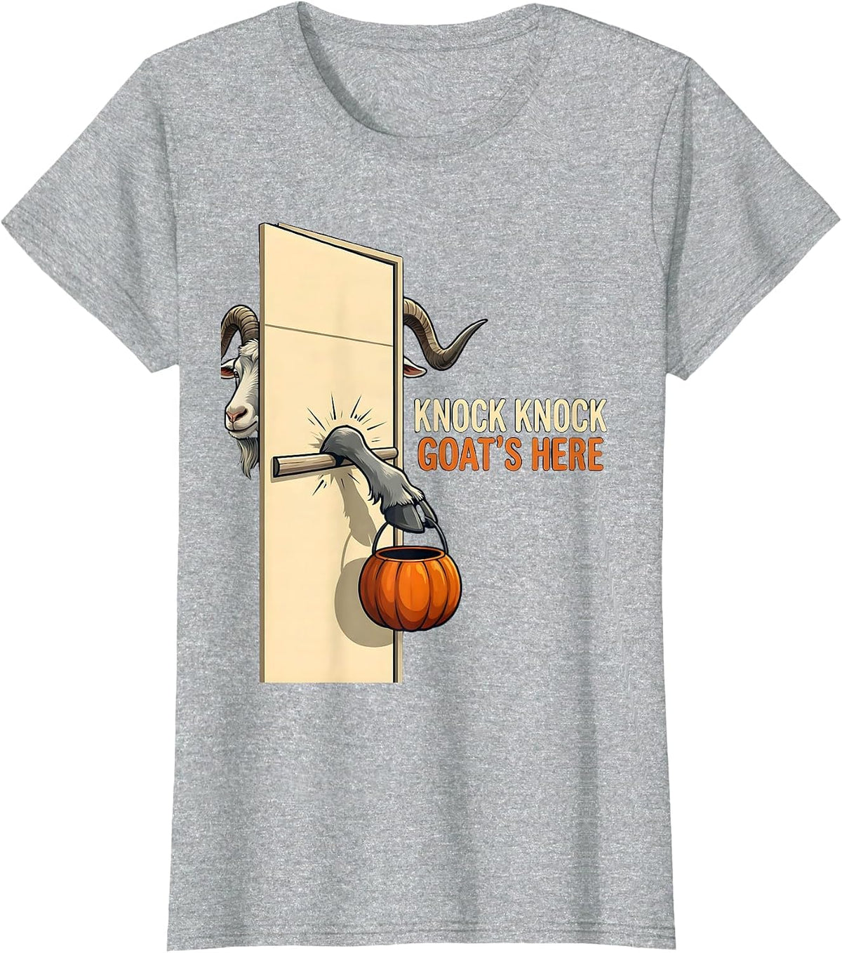 Knock Knock, Goat's Here Funny Halloween Goat Lover Spooky T-Shirt - Heather Grey