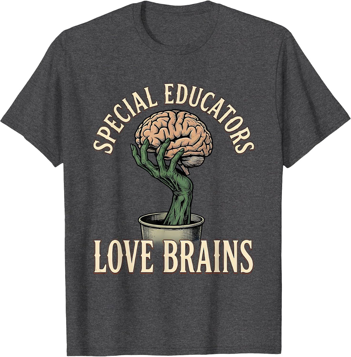Men's Special Educators Love Brains Vintage Teacher Halloween T-Shirt - Dark Heather Grey