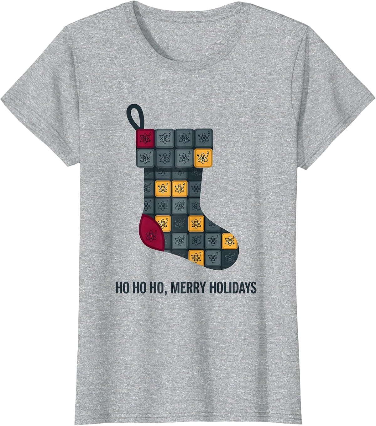 Women's Ho Ho Ho Merry Holidays Funny Periodic Table Chemistry Pun T-Shirt - Heather Grey
