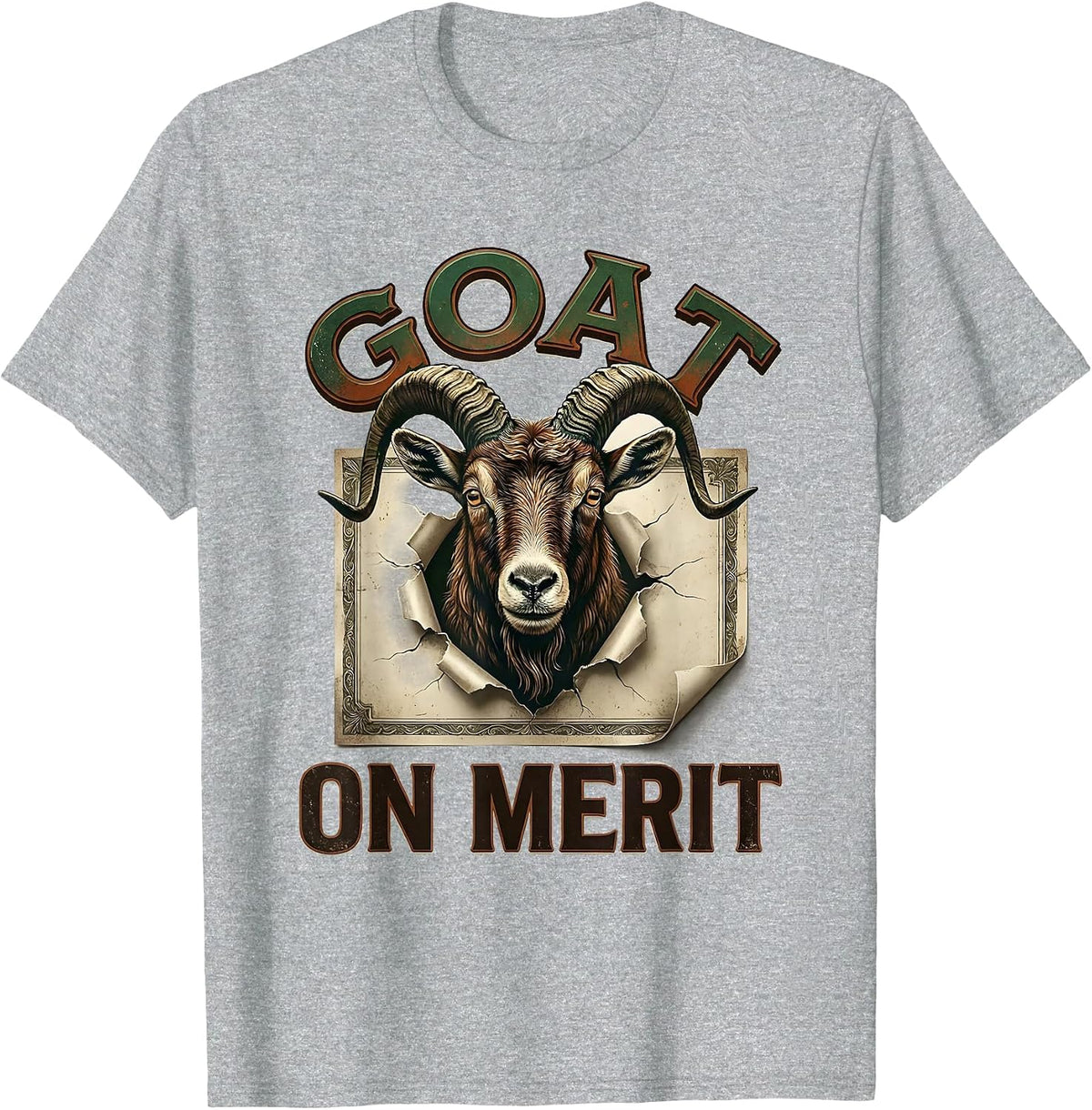 Men's GOAT On Merit Vintage Funny Goat Lover Farm Animal Humor T-Shirt - Heather Grey