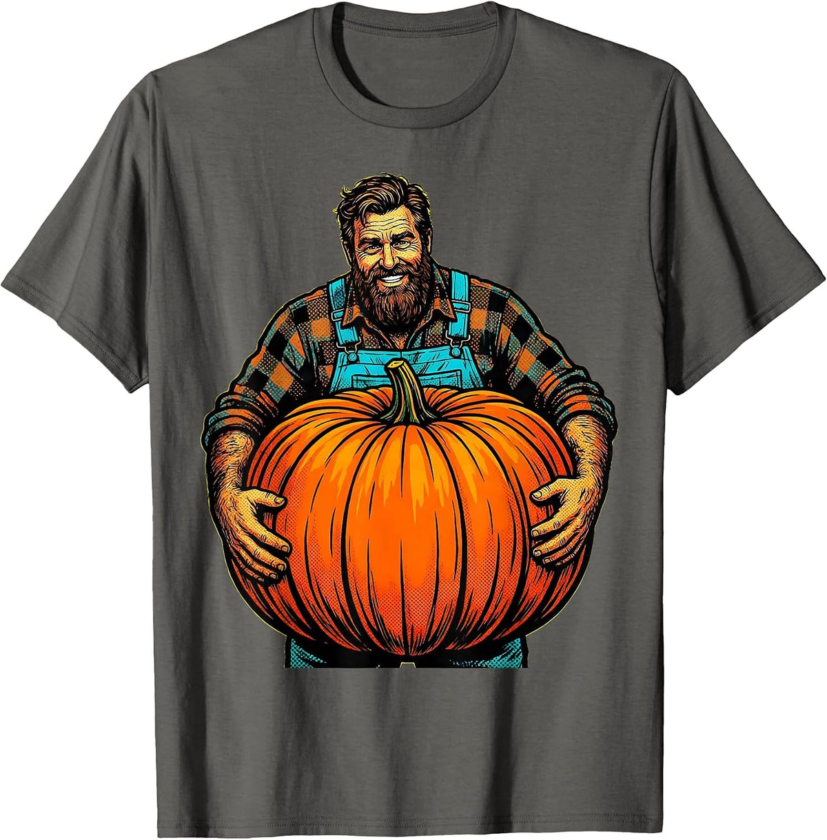 Bearded Farmer Cradling Pumpkin Harvest Tee T-Shirt - Asphalt Grey