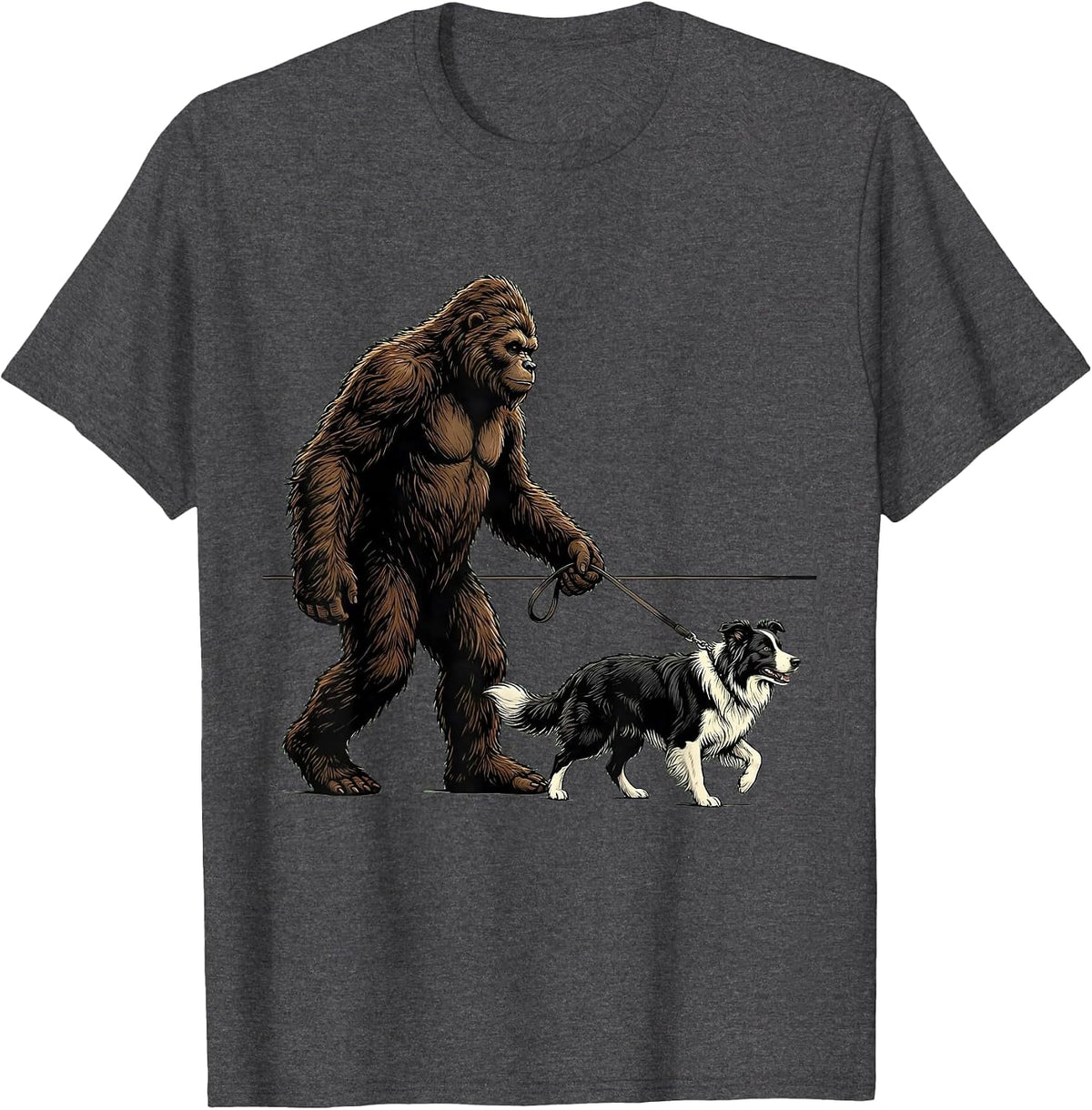 Bigfoot Walking Border Collie Funny Dog Owner Humor T-Shirt - Dark Heather Grey
