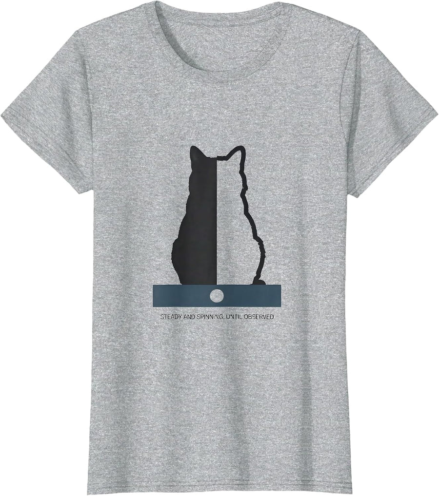 Steady and Spinning, Until Observed Quantum Physics Humor T-Shirt - Heather Grey