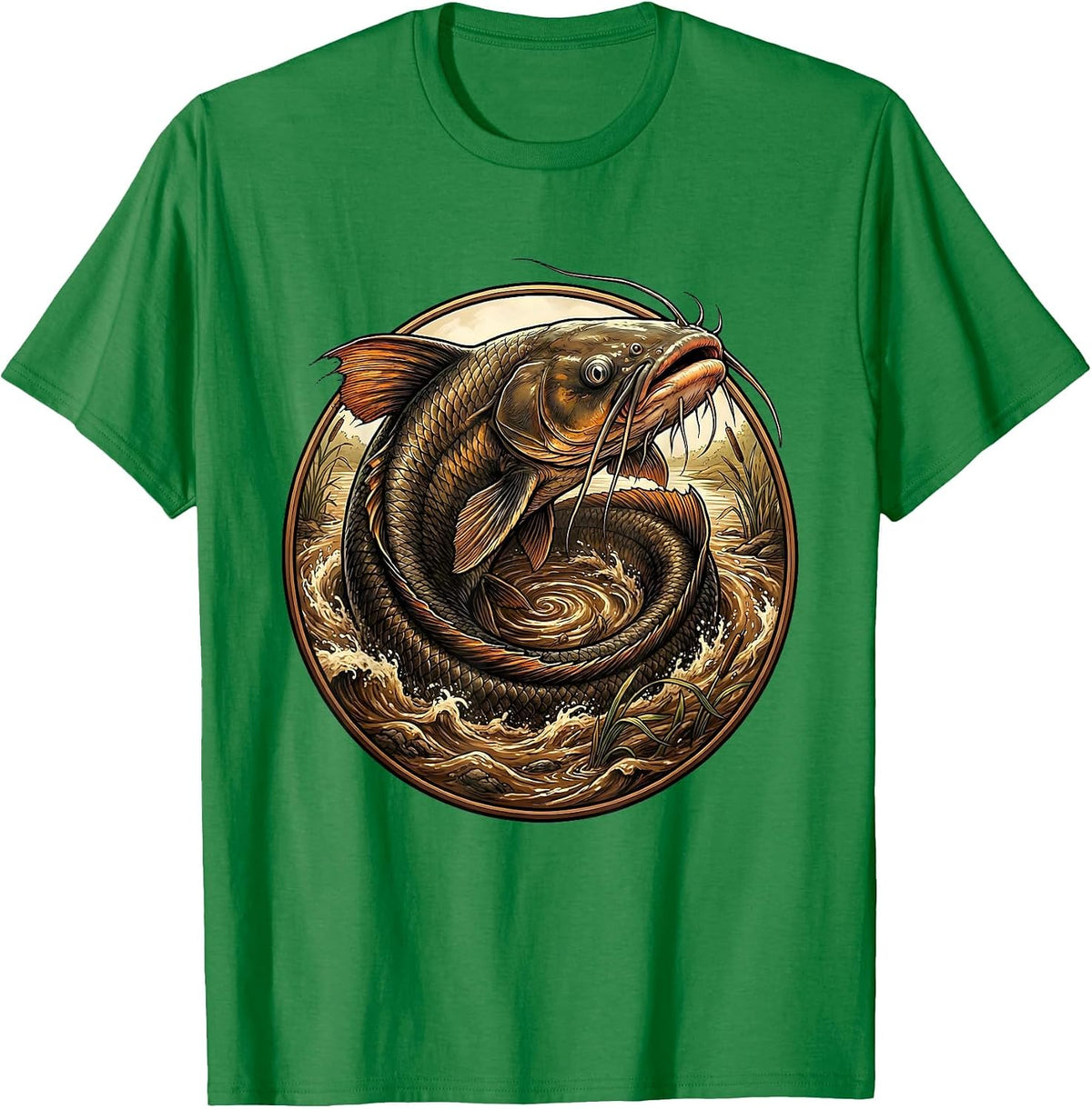 Men's Giant Catfish Swirling in Muddy River Graphic T-Shirt - Kelly Green