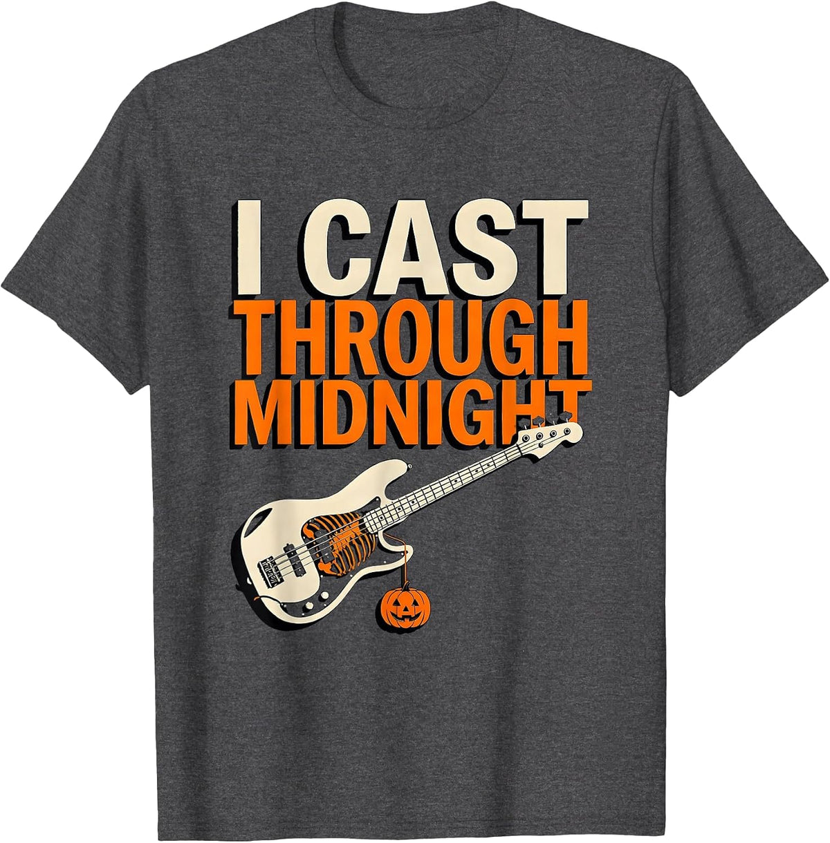 I Cast Through Midnight Funny Halloween Fishing Ghost T-Shirt - Dark Heather Grey