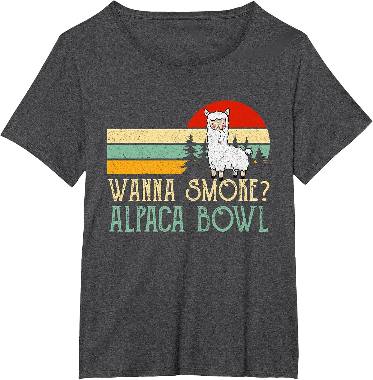 Wanna Smoke Alpaca Bowl Funny Llama Smoking Cannabis Weed T-Shirt - Dark Heather Grey