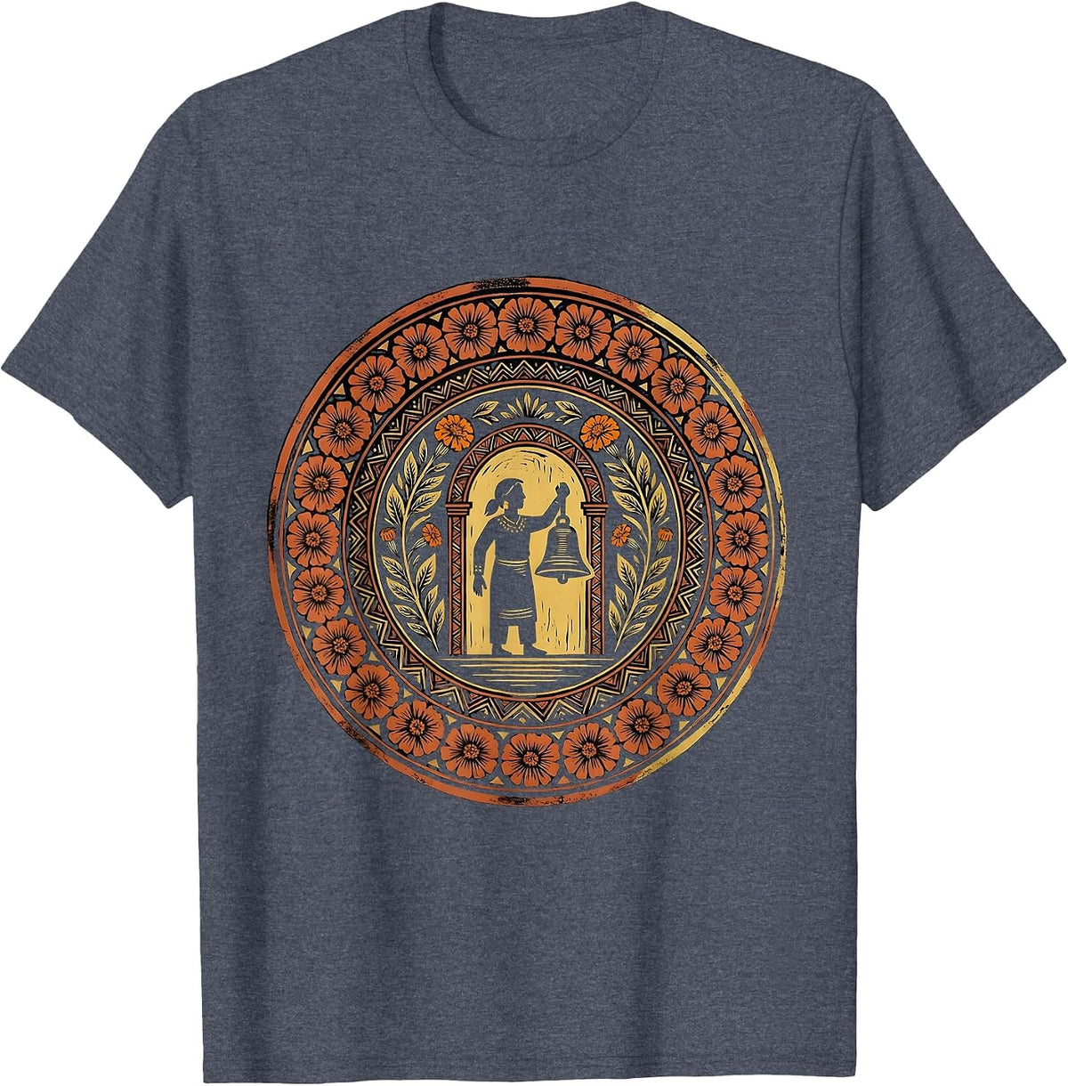 Spanish Teacher School Bell Doorway Illustration T-Shirt - Heather Blue