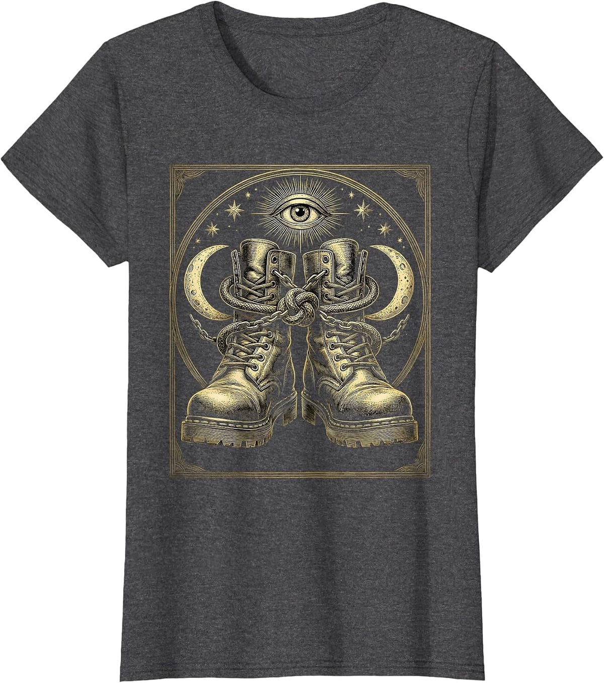 Women's Combat Boots Tangled in Chains Graphic T-Shirt - Dark Heather Grey