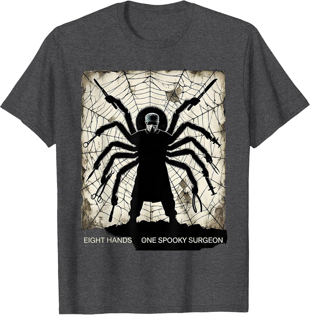 Men's Halloween Spider Surgeon Eight Hands Design T-Shirt - Dark Heather Grey