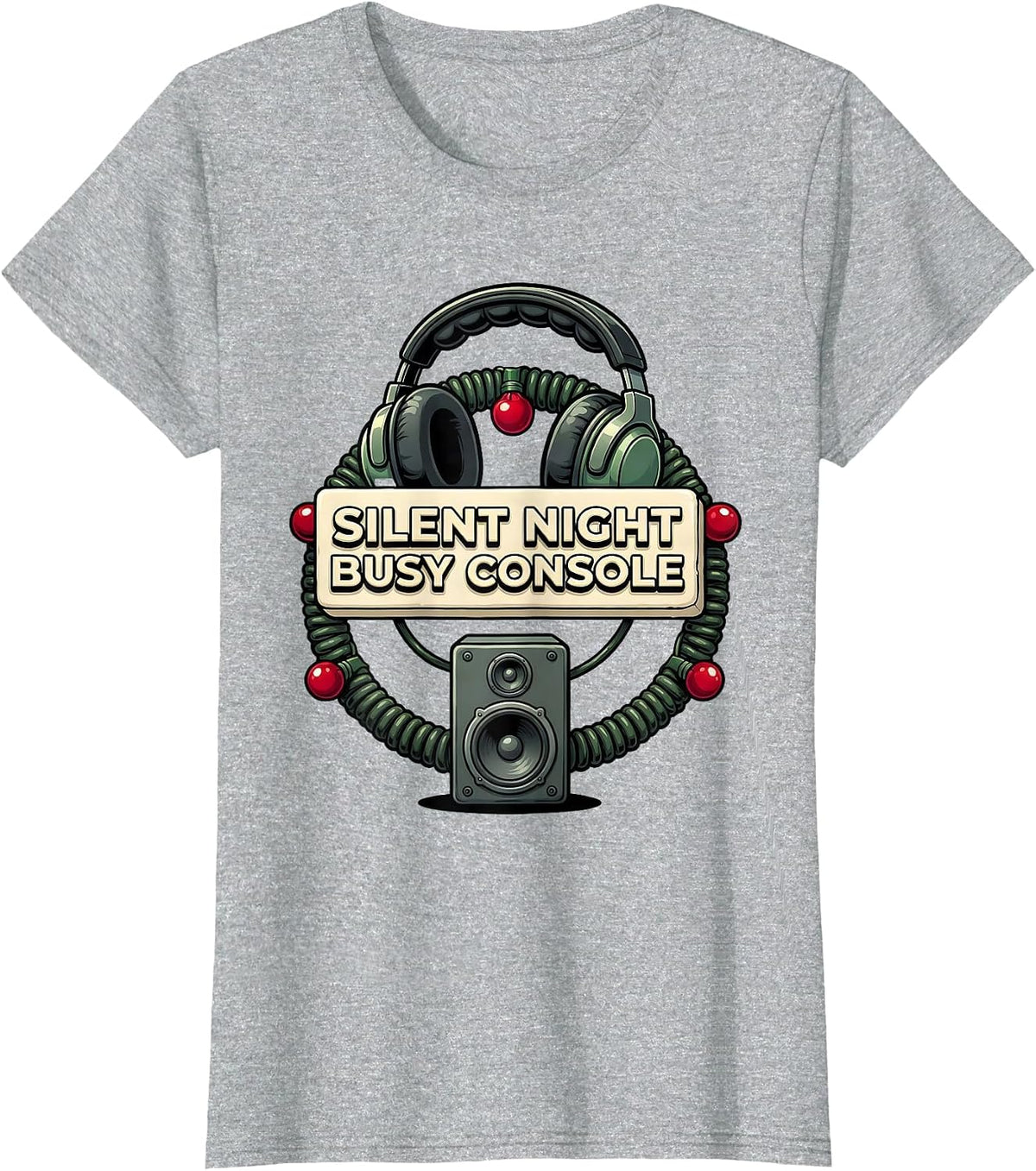 Silent Night, Busy Console Funny 911 Dispatcher Christmas T-Shirt - Heather Grey