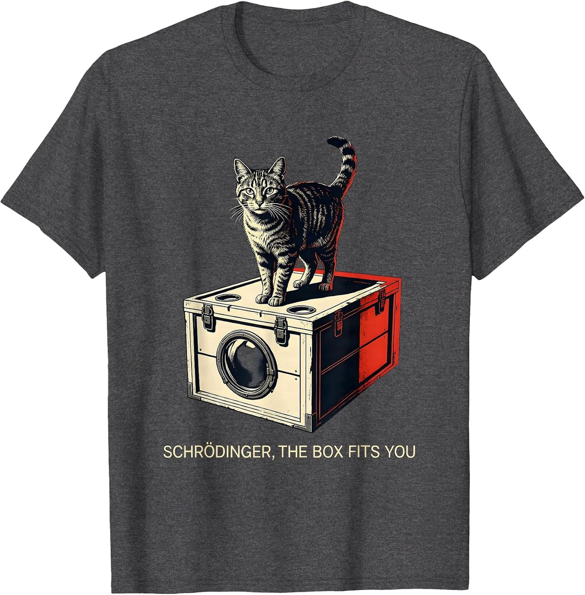 Schrödinger, The Box Fits You Funny Quantum Physics Cat T-Shirt - Dark Heather Grey