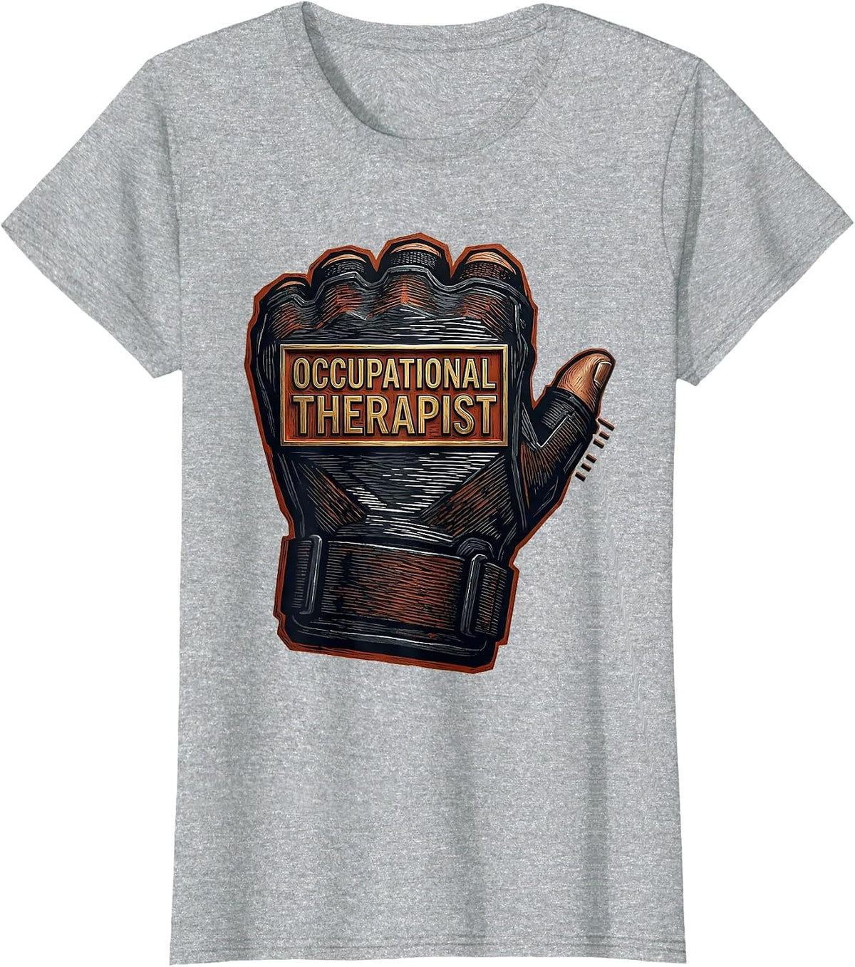 Occupational Therapist Linocut Retro OT Month Gift T-Shirt - Heather Grey