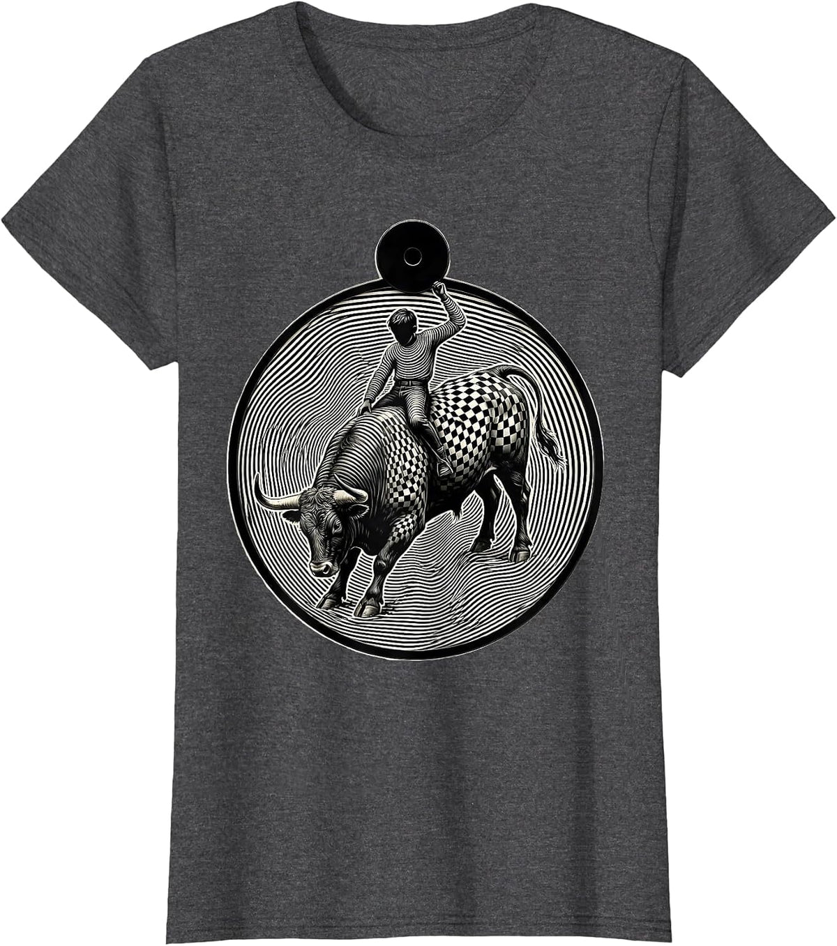 Women's Dot Boys Round Head Boy Bull Riding Rodeo T-Shirt - Dark Heather Grey