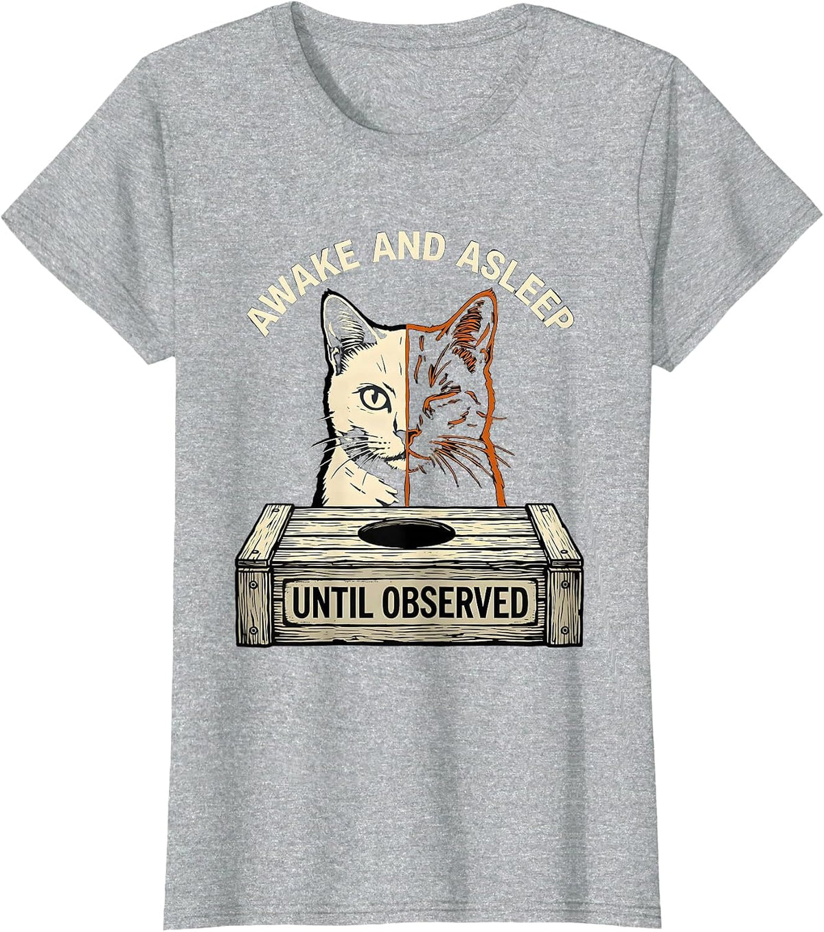 Awake and Asleep Until Observed Funny Quantum Physics Humor T-Shirt - Heather Grey