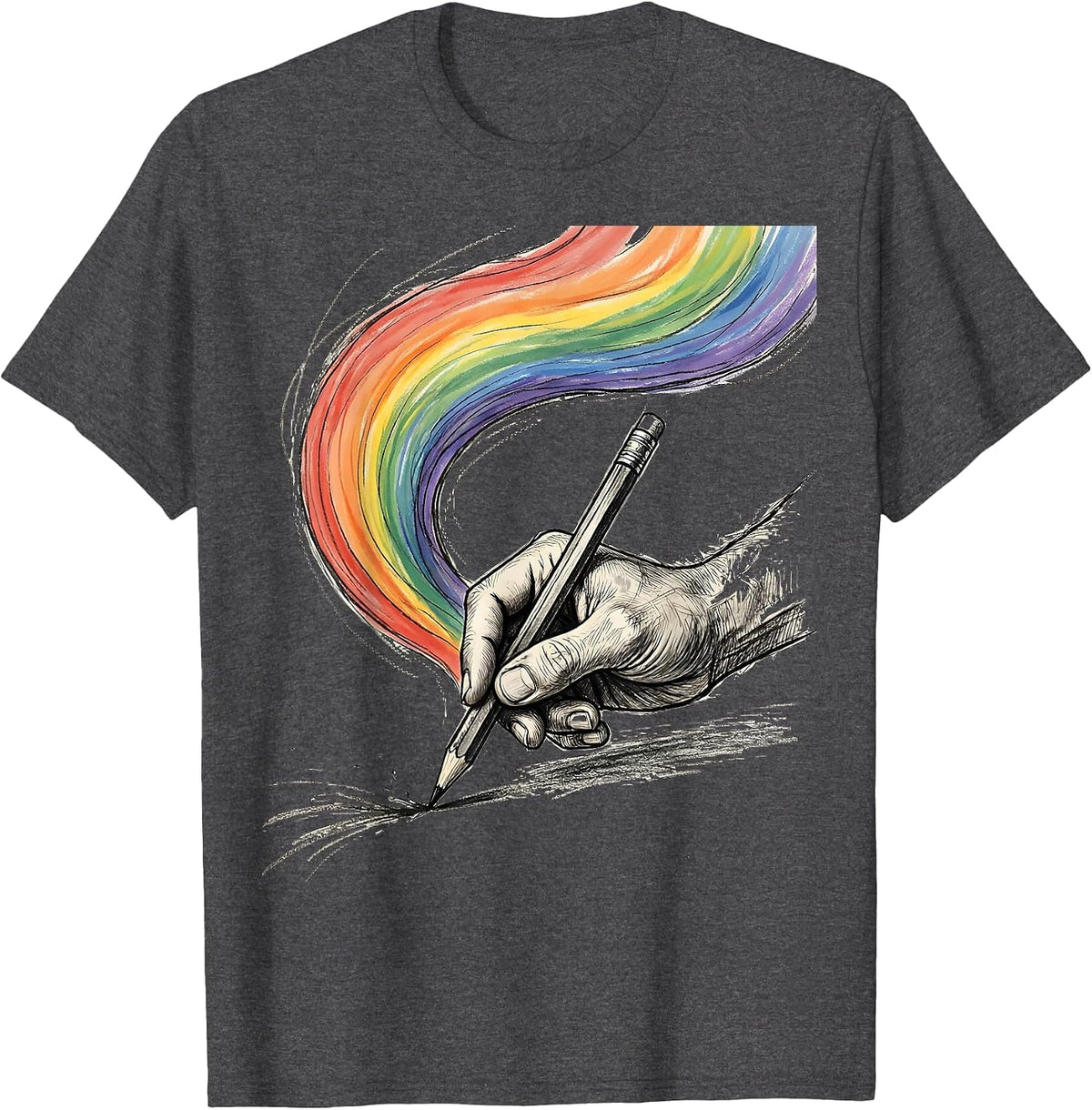Men's Dyslexia Awareness Rainbow Pencil Trail Graphic T-Shirt - Dark Heather Grey
