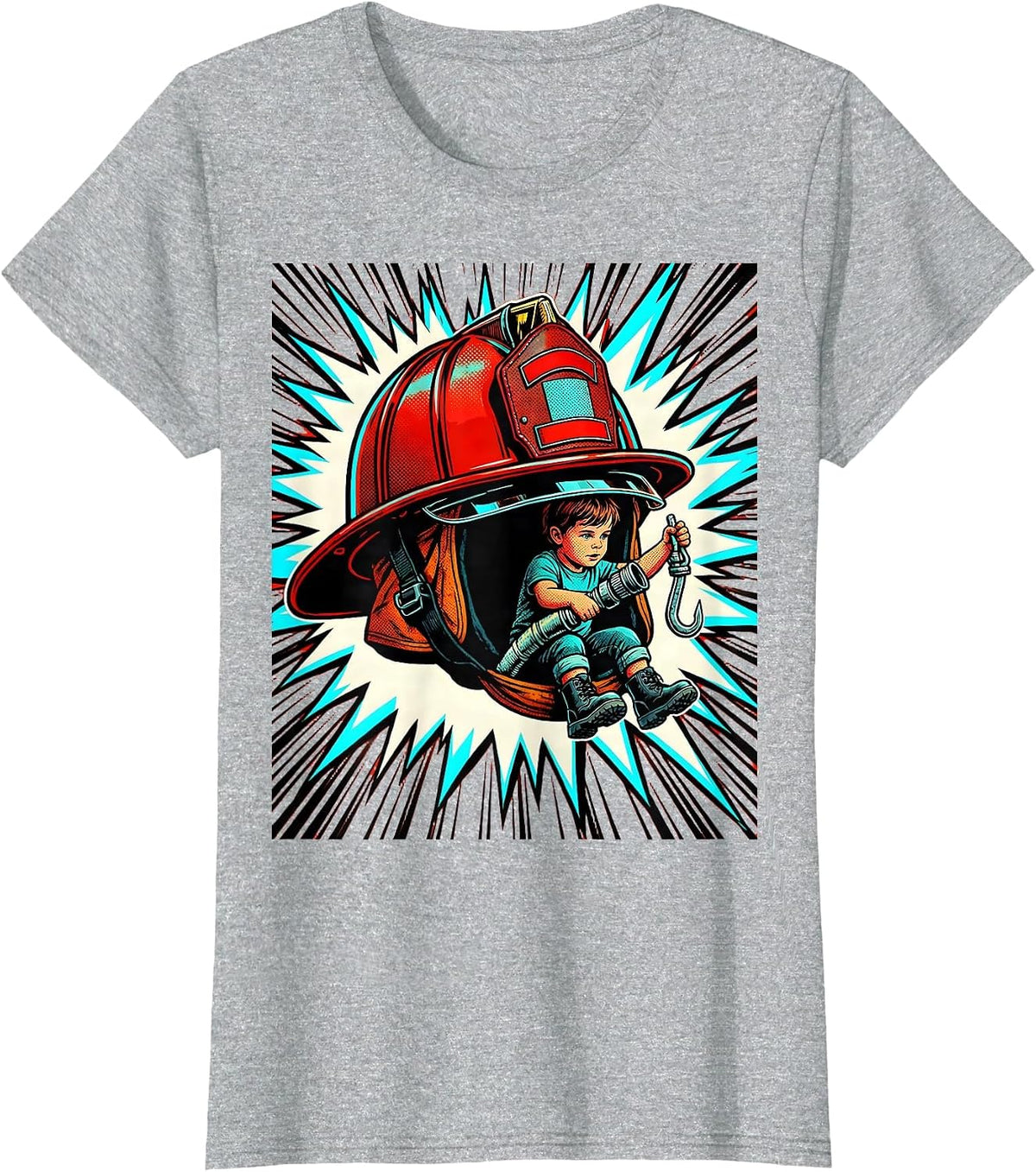 Firefighter Helmet Toddler Pop Art Kids Birthday T-Shirt - Heather Grey