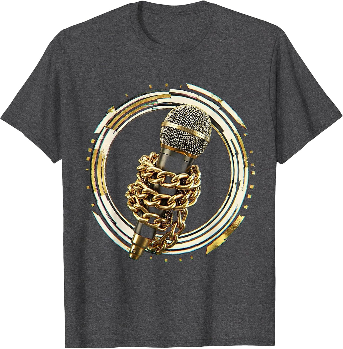 Gold Chain Mic Hip Hop Graphic Design T-Shirt - Dark Heather Grey