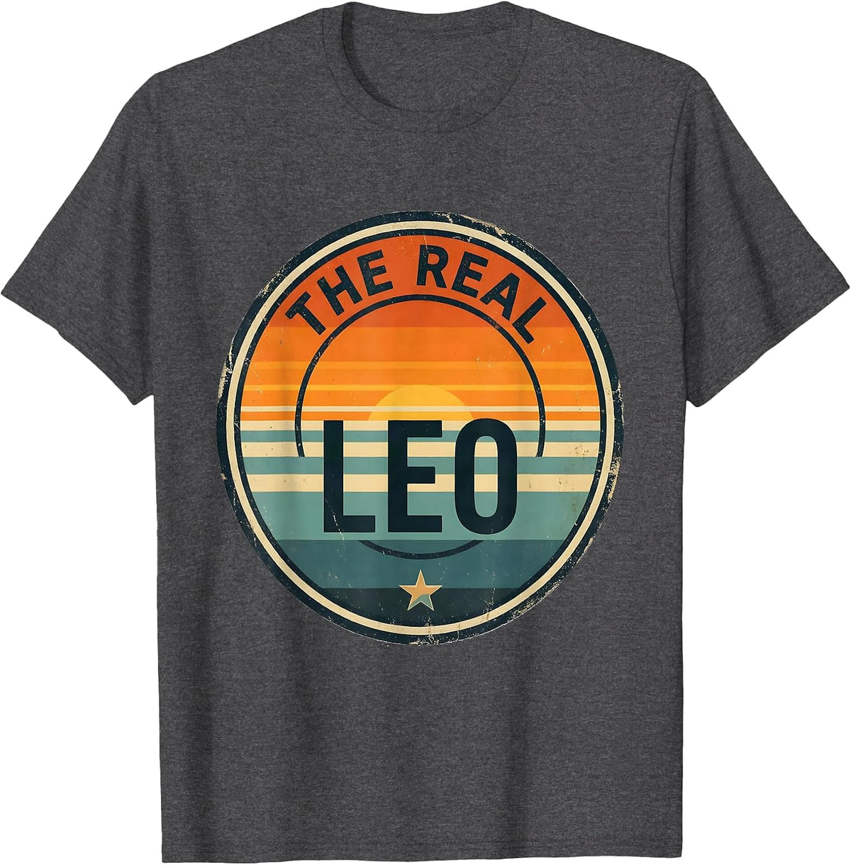 THE REAL LEO Retro Travel Sticker Vintage Name Badge T-Shirt - Dark Heather Grey