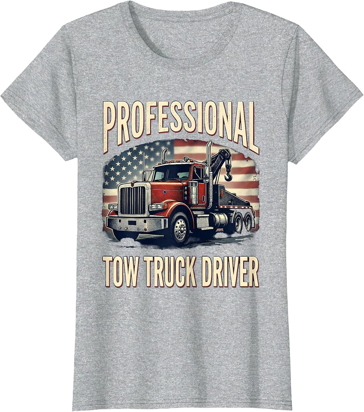 Professional Tow Truck Driver Patriotic American Flag T-Shirt - Heather Grey