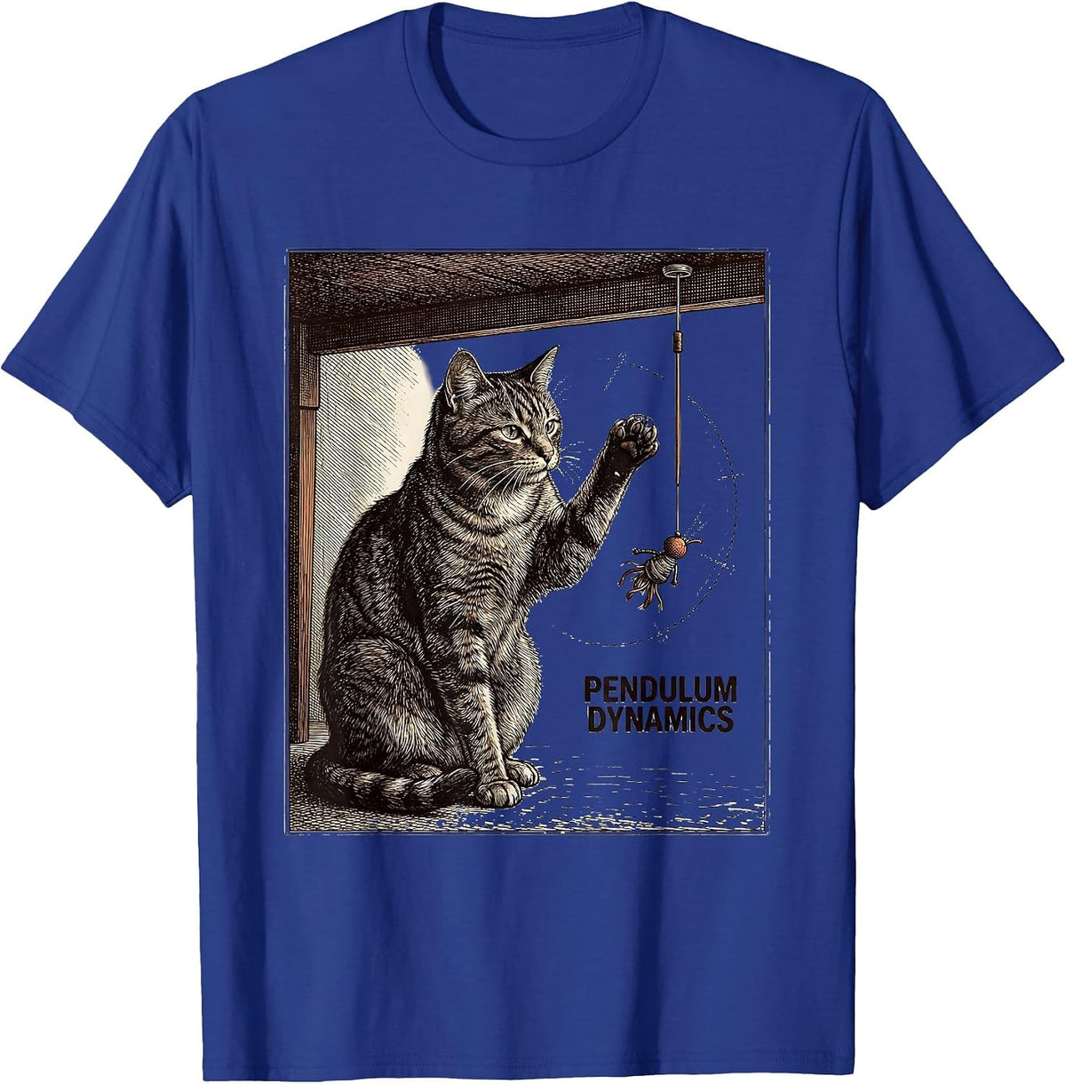 Men's Pendulum Dynamics Funny Cat Physics Humor Science Teacher T-Shirt - Royal Blue