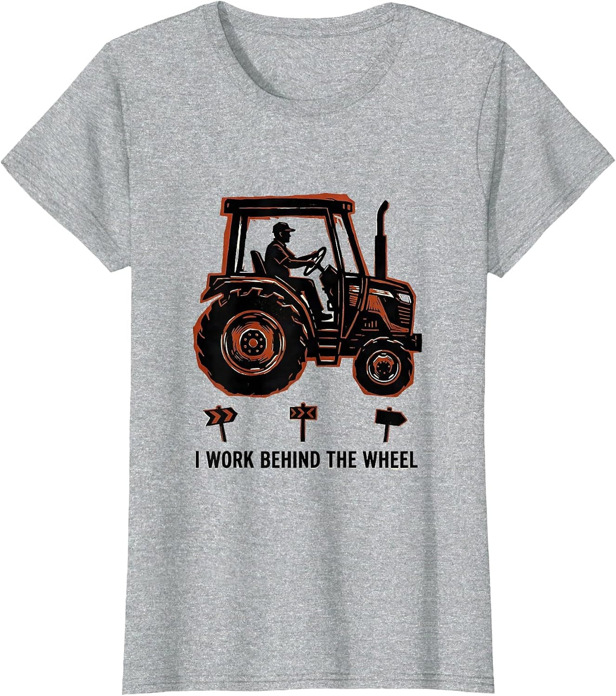 I Work Behind The Wheel Funny Truck Driver Linocut T-Shirt - Heather Grey