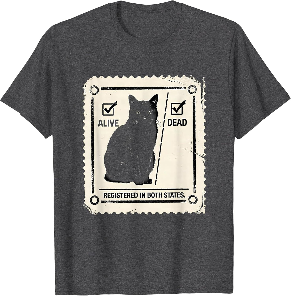 Registered In Both States Rubber Stamp Physics Nerd Humor T-Shirt - Dark Heather Grey