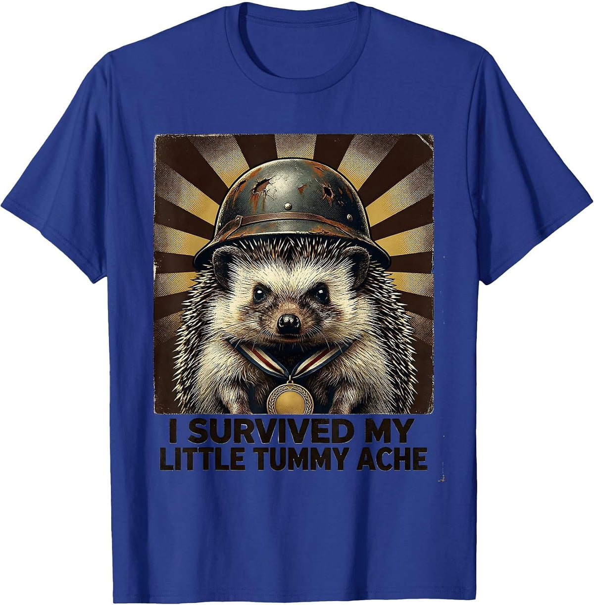 I Survived My Little Tummy Ache Vintage Hedgehog Humor T-Shirt - Royal Blue