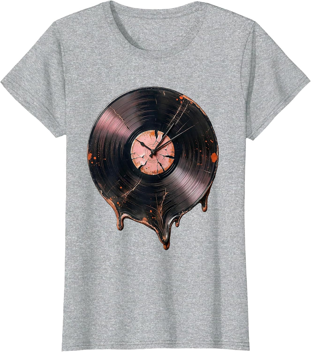 Melting Vinyl Record Surreal Rock Art T-Shirt - Heather Grey